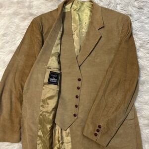 Sears Corduroy Vintage Brown Vest & Sports Jacket Men's 50 Big Tall Preppy Work